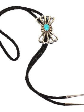 Chester Charley Navajo Silversmith Leather Sterling Silver TurquoiseVintage Bolo